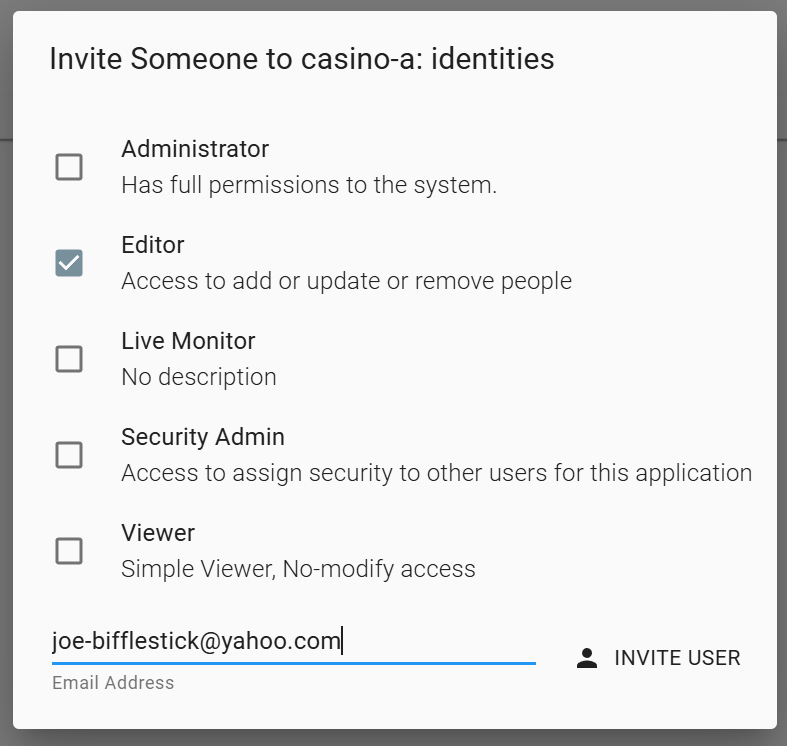 Add User popup dialog