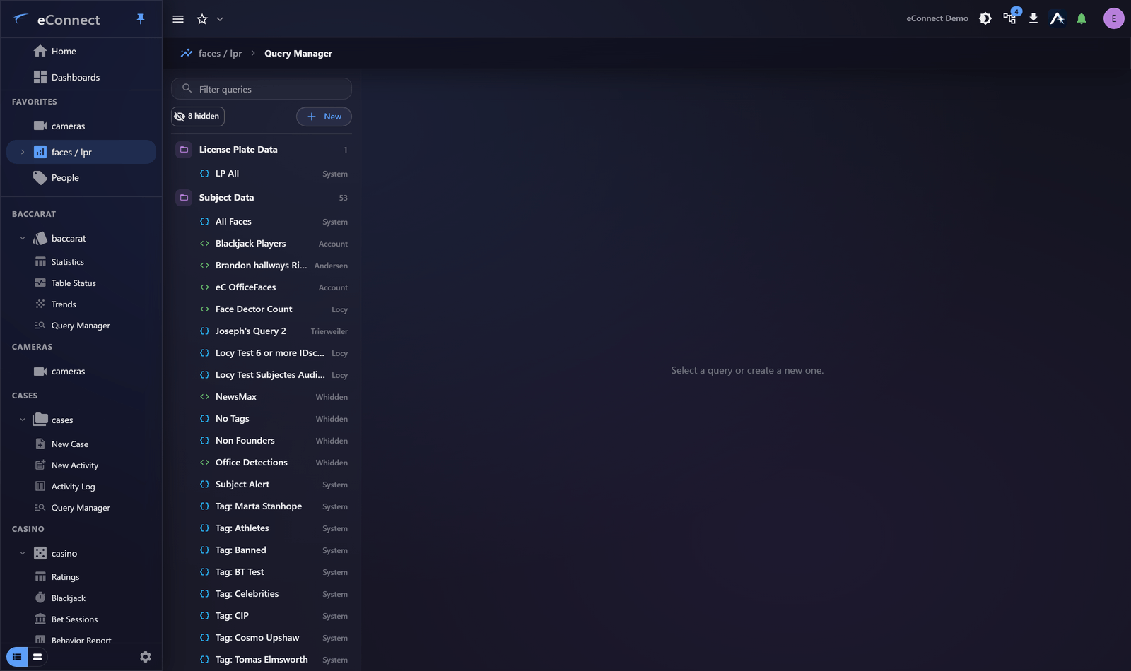 The Query Manager with the advanced builder open