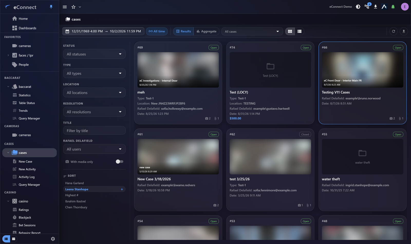 The New Case form, with its type, location and description fields