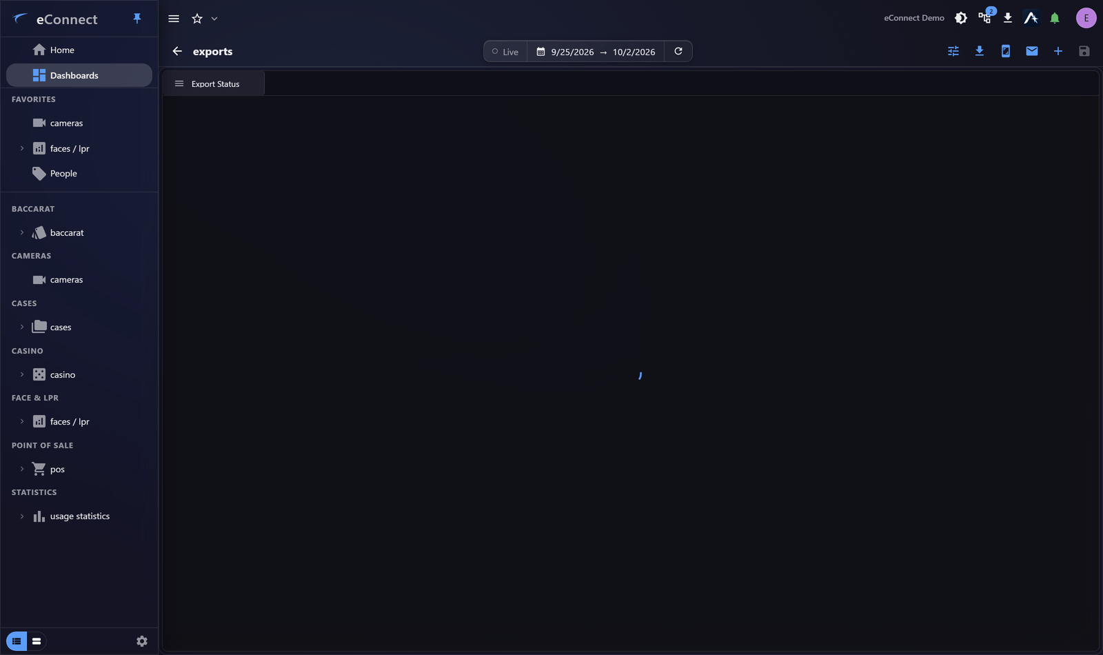 Export status, with each export and its progress