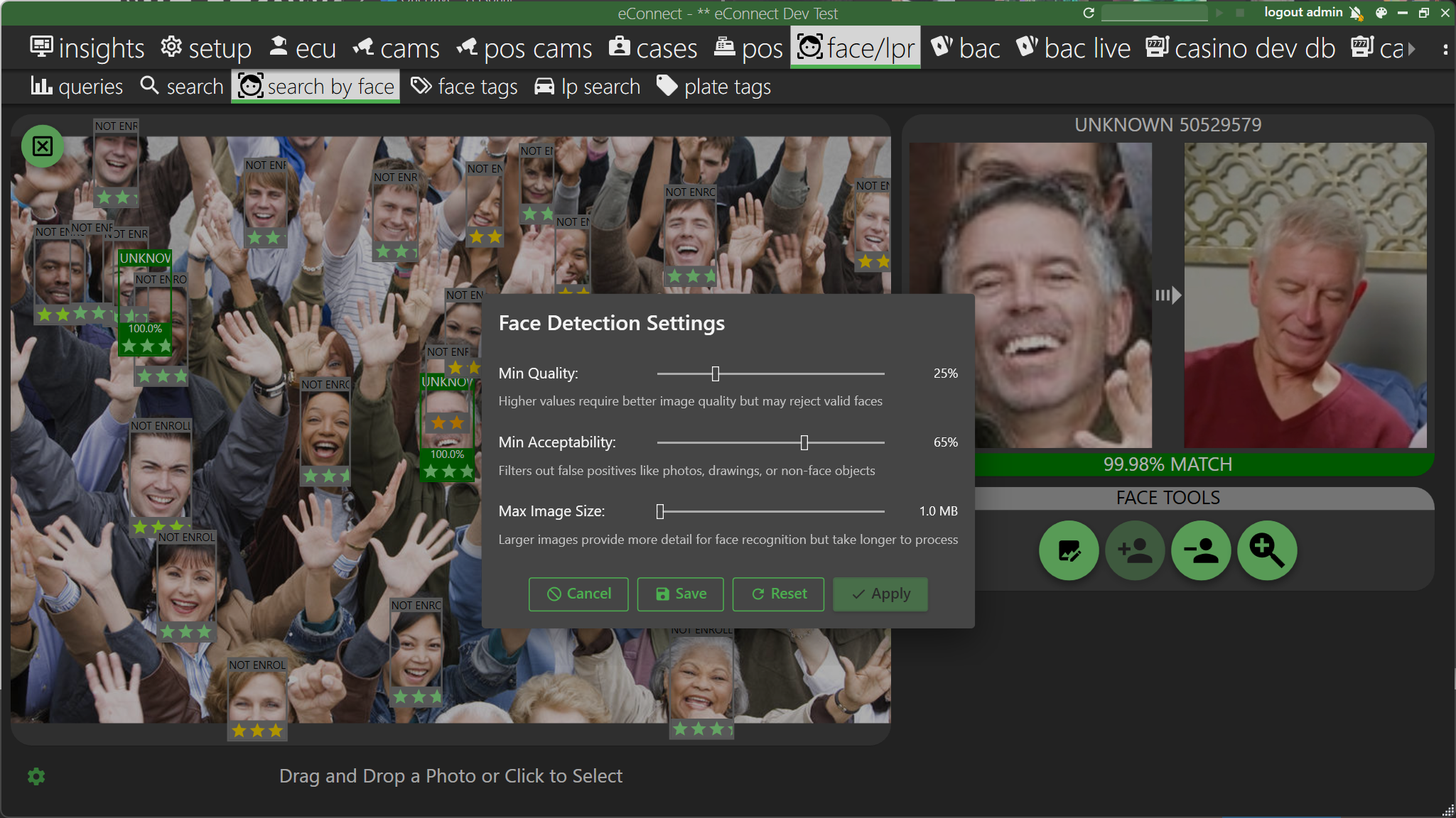 Search by Face Detection Settings