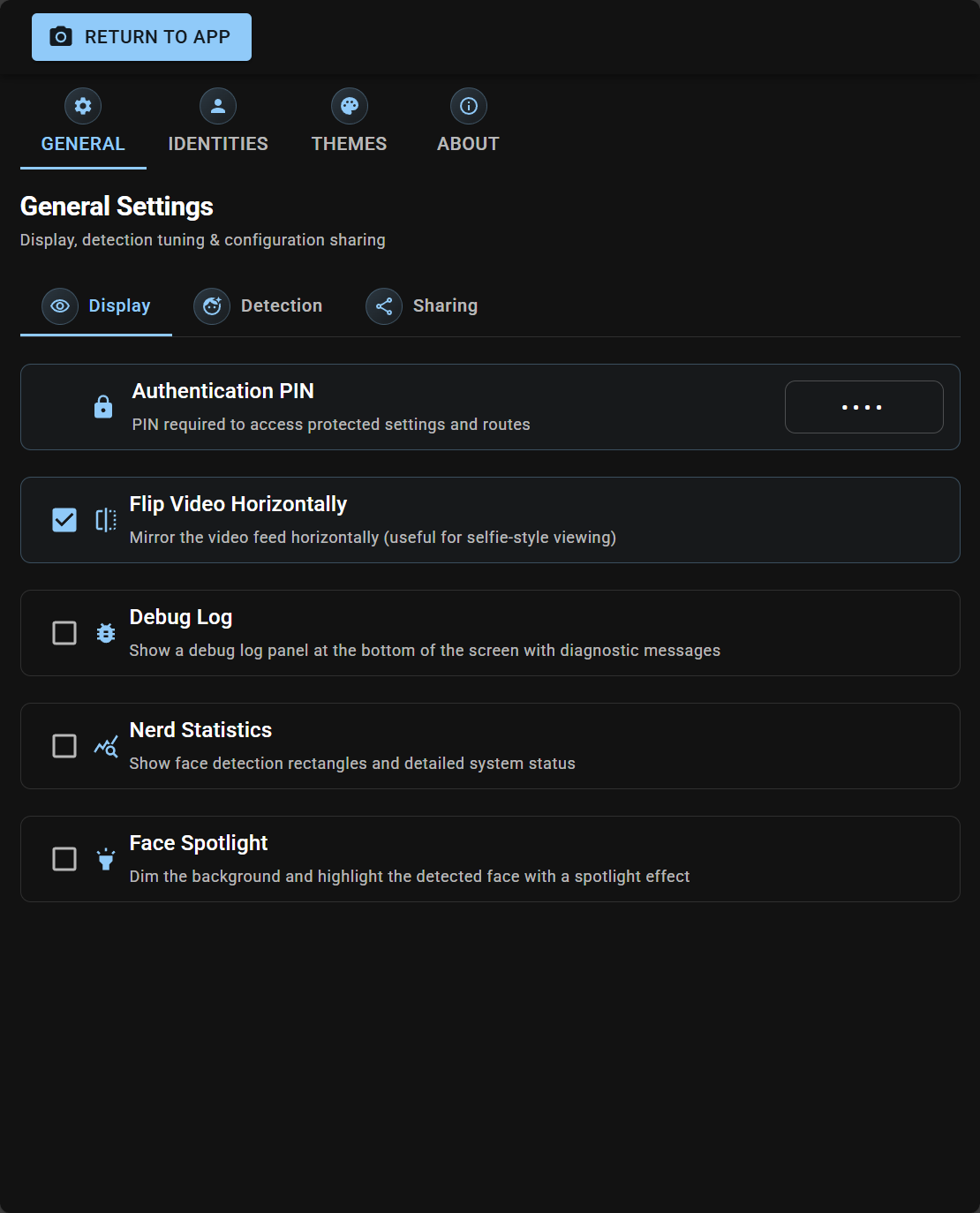 Face Verify operations screen