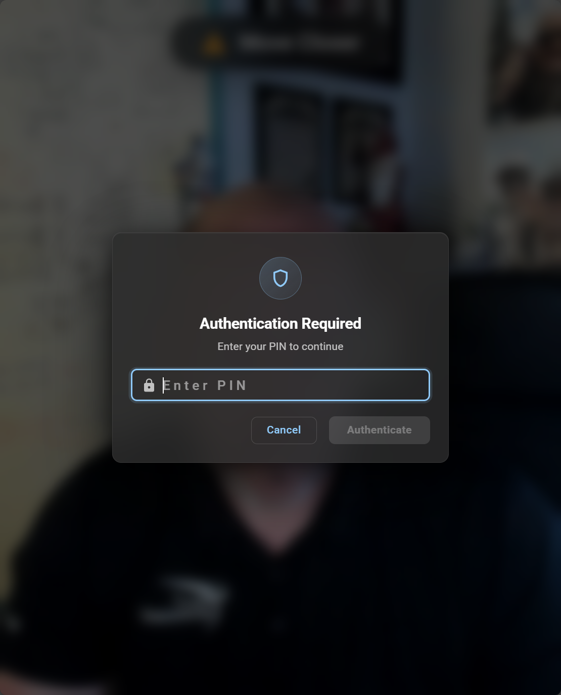 PIN number prompt that appears after tapping the hidden settings button