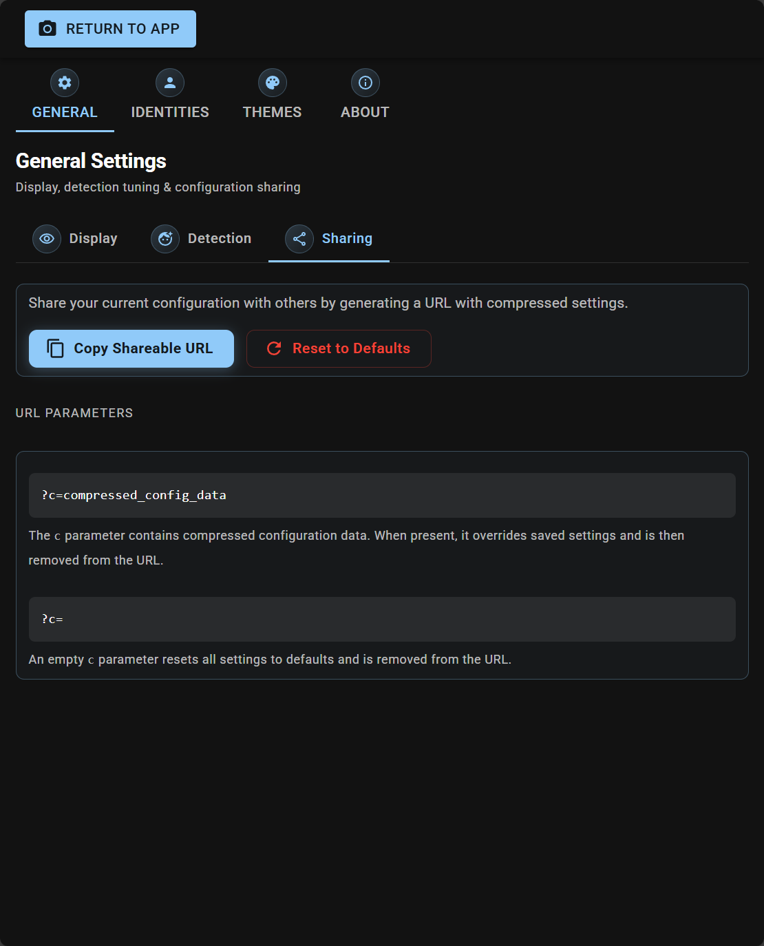 Face Verify reusable URLs screen