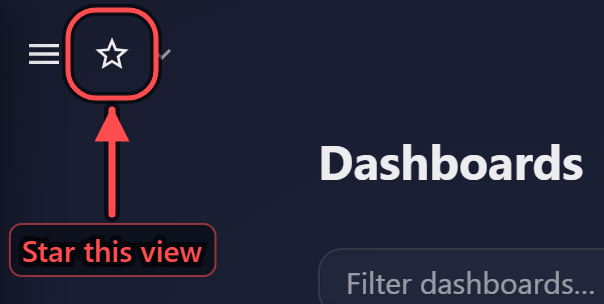 The favorite star in a page header, with an arrow pointing to it and the options chevron beside it