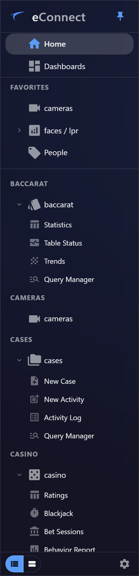 The drawer's Favorites list holding two modules and a single view, above the full module list