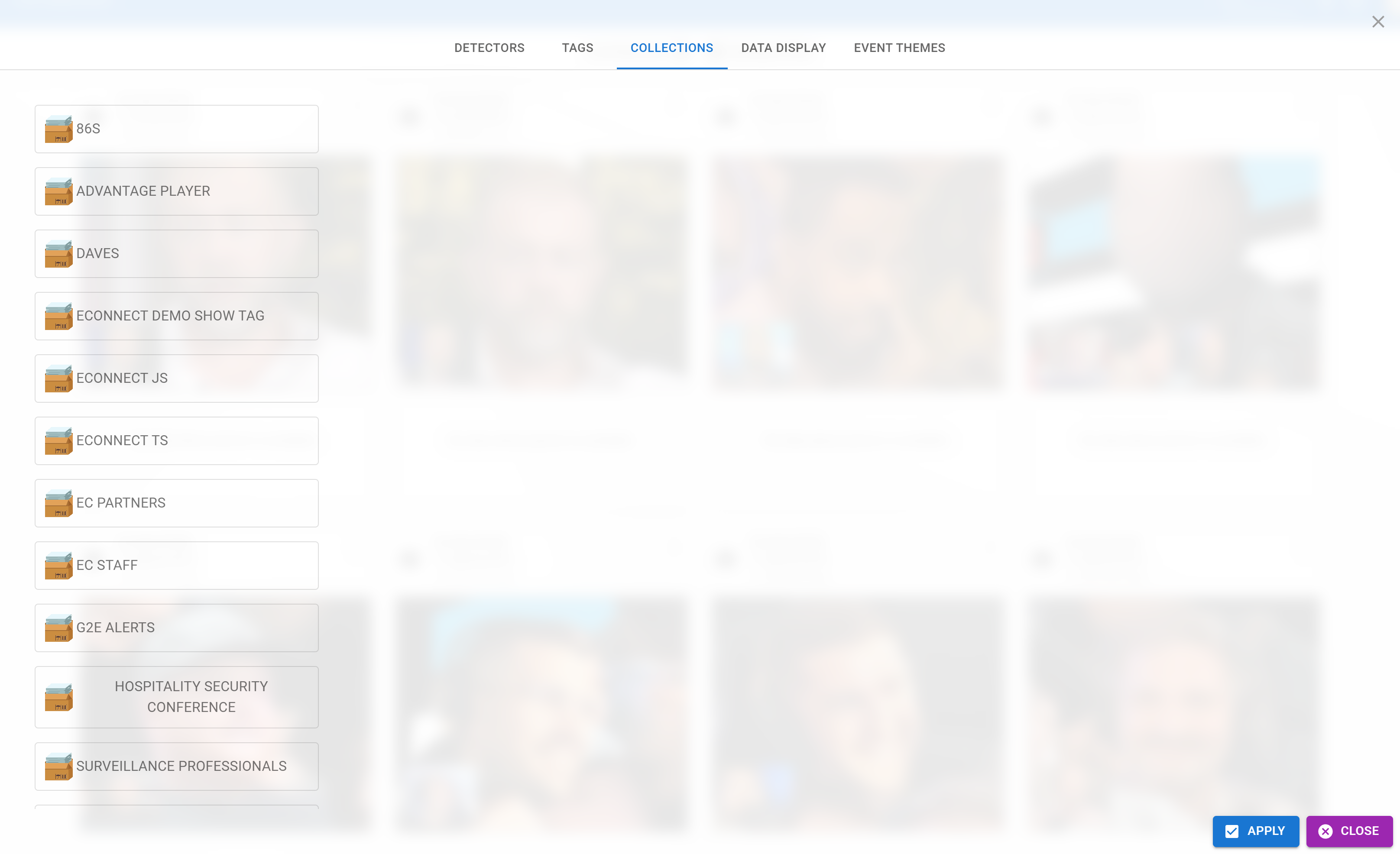 Identity Collections listed in the Live Monitor filter