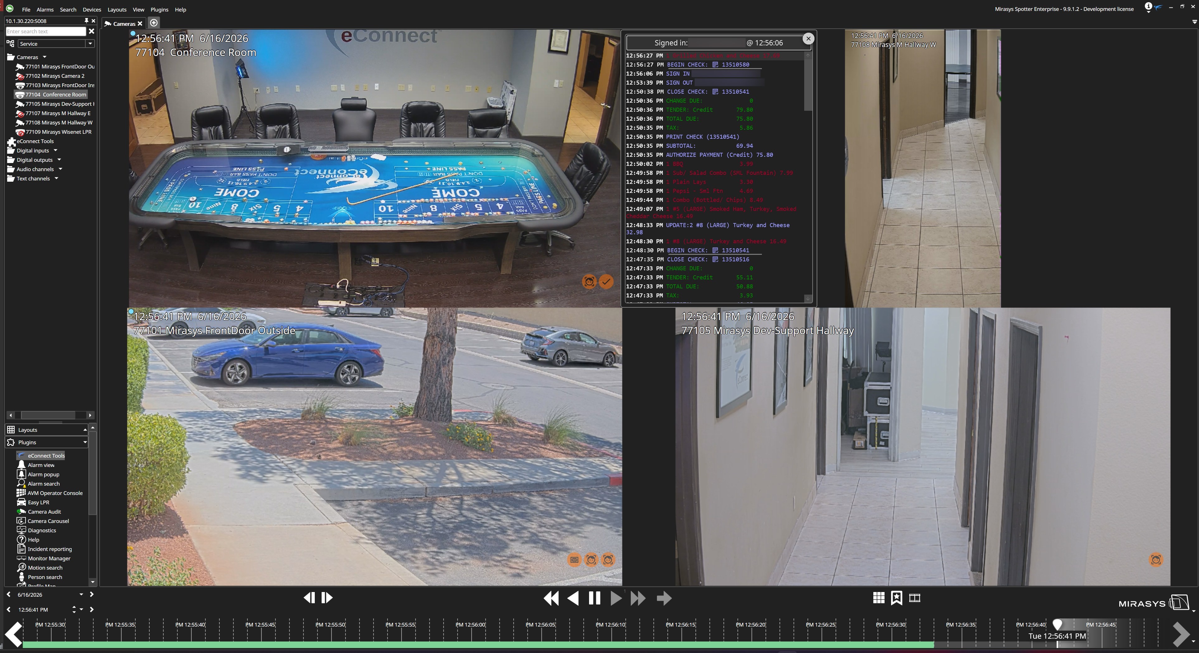 Single POS data stream displayed alongside live video in Spotter