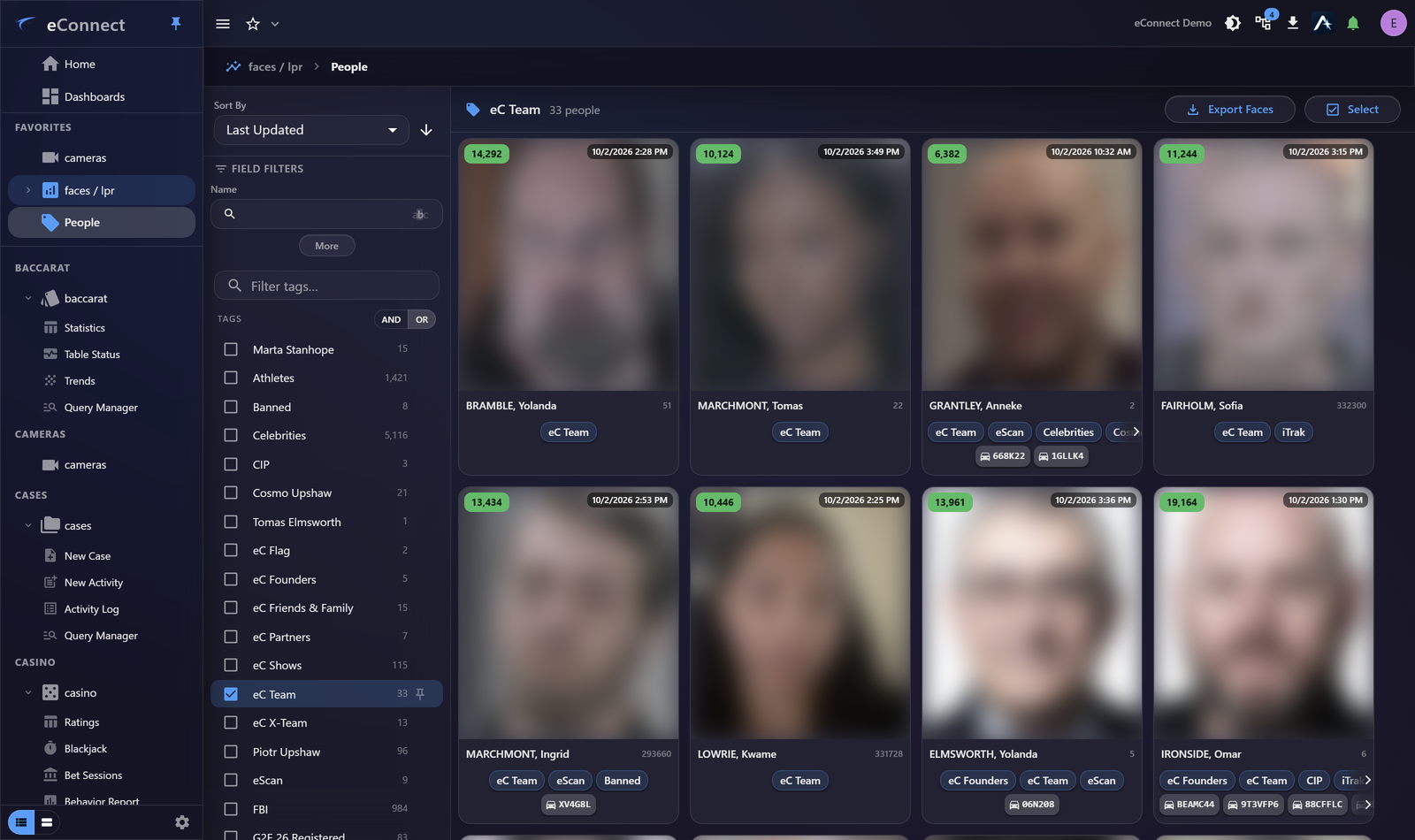 The People view, showing enrolled subjects with their tags