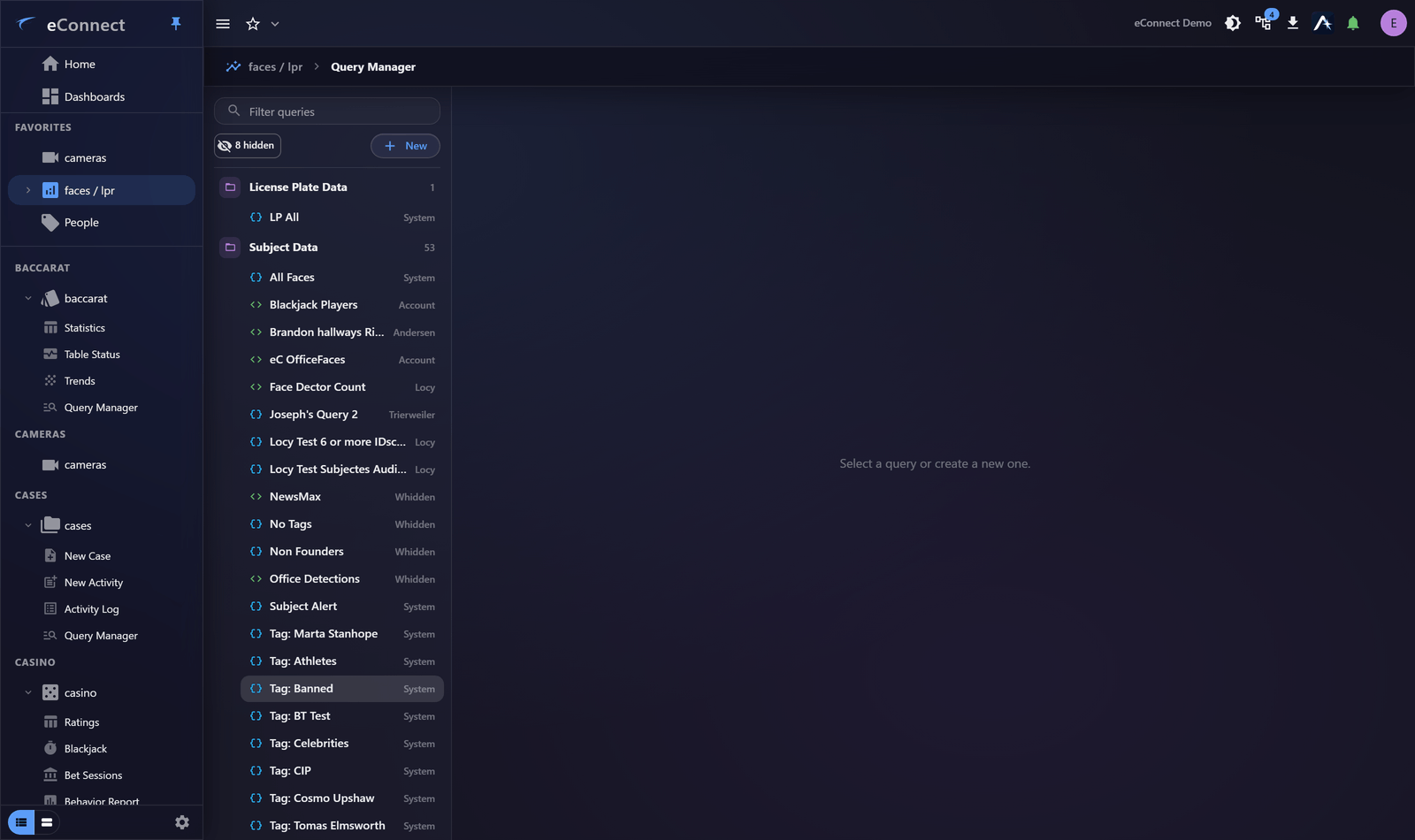 The Query Manager, listing saved queries