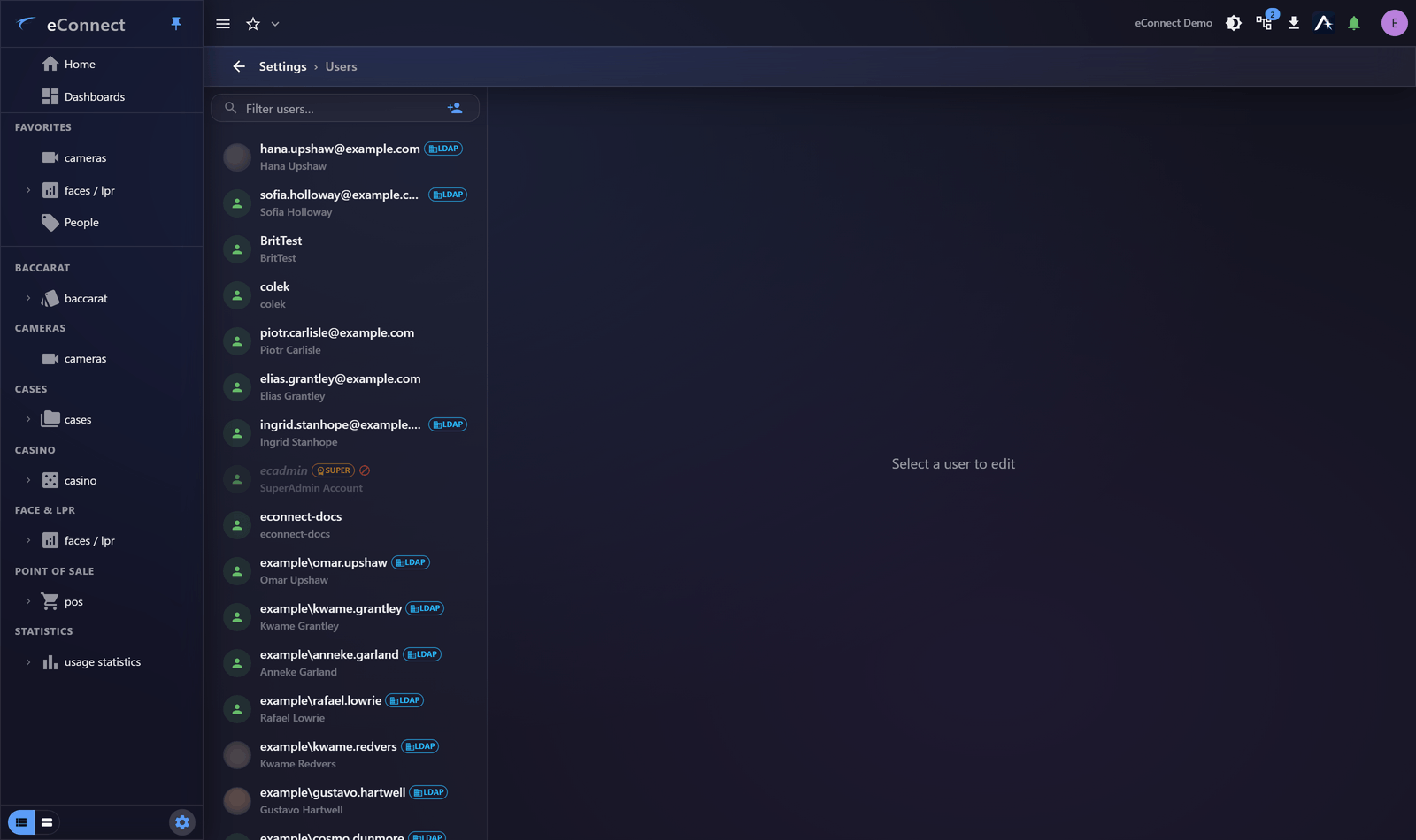 A user's session history, showing sign-ins and what they did