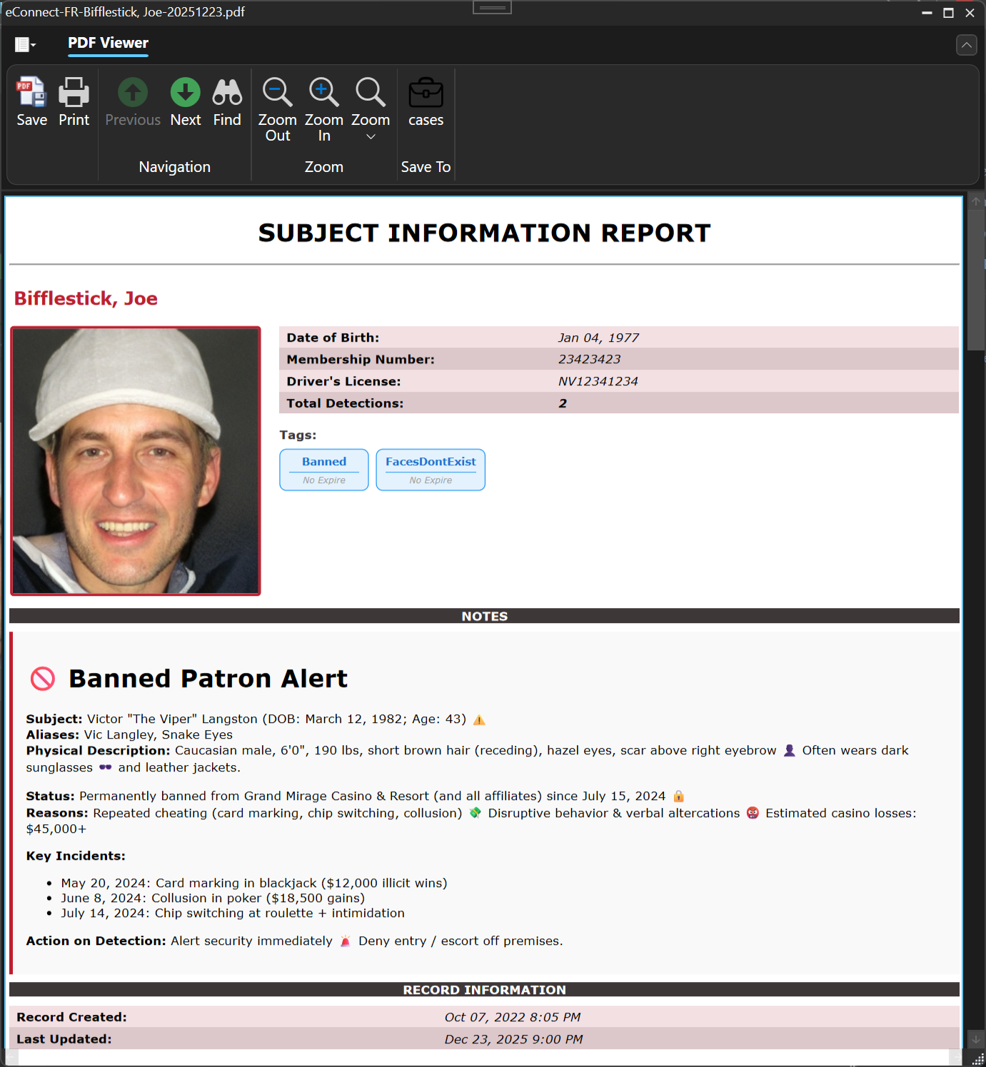 Subject Information Report Page 1