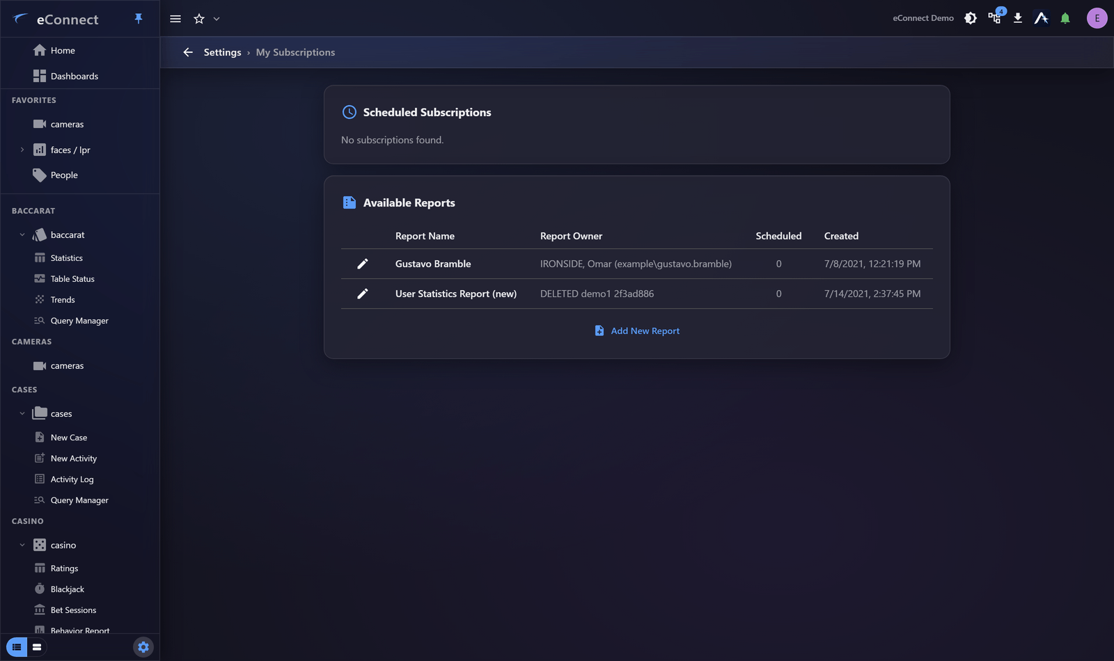 The Subscriptions page