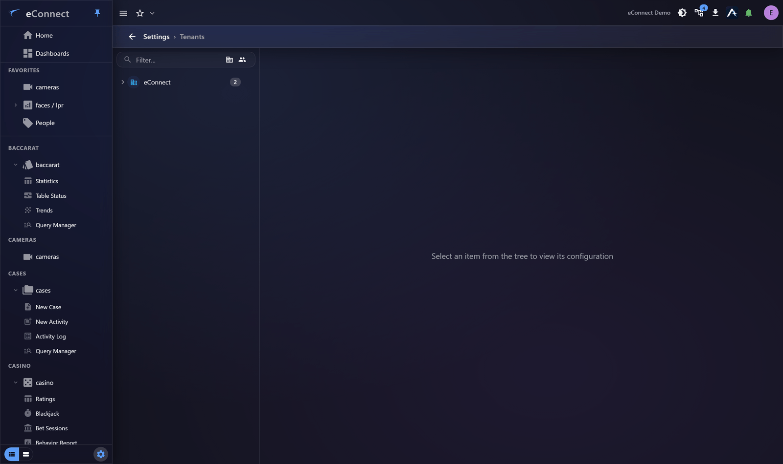 The Tenants page, where scopes and their inheritance are managed