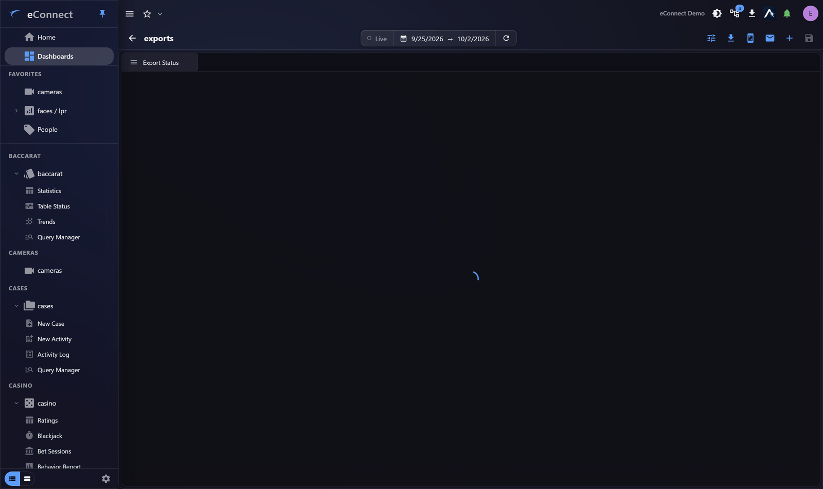 An Export Status widget, showing export progress and finished downloads